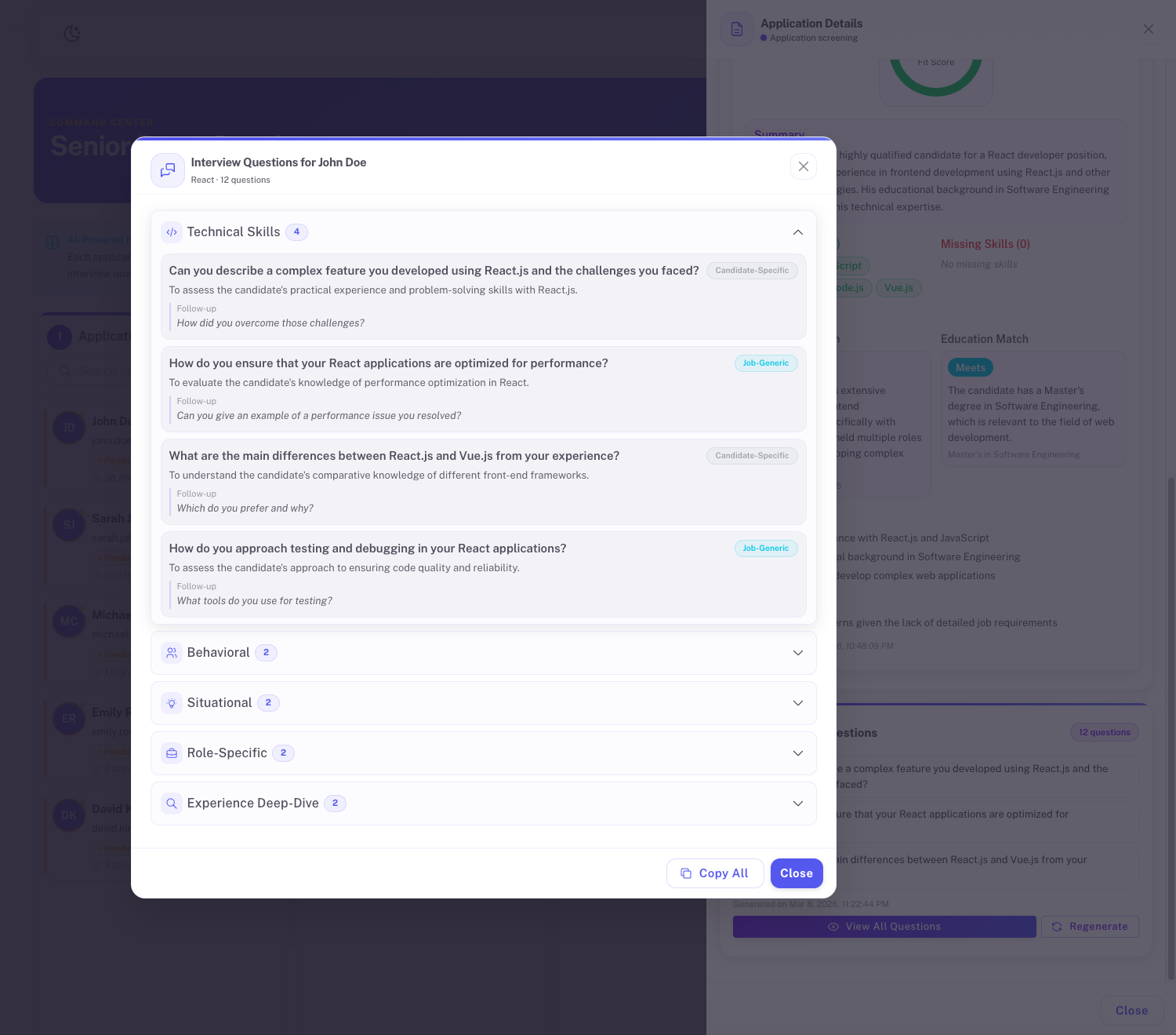 AI Interview Questions - Tailored questions generated for each candidate