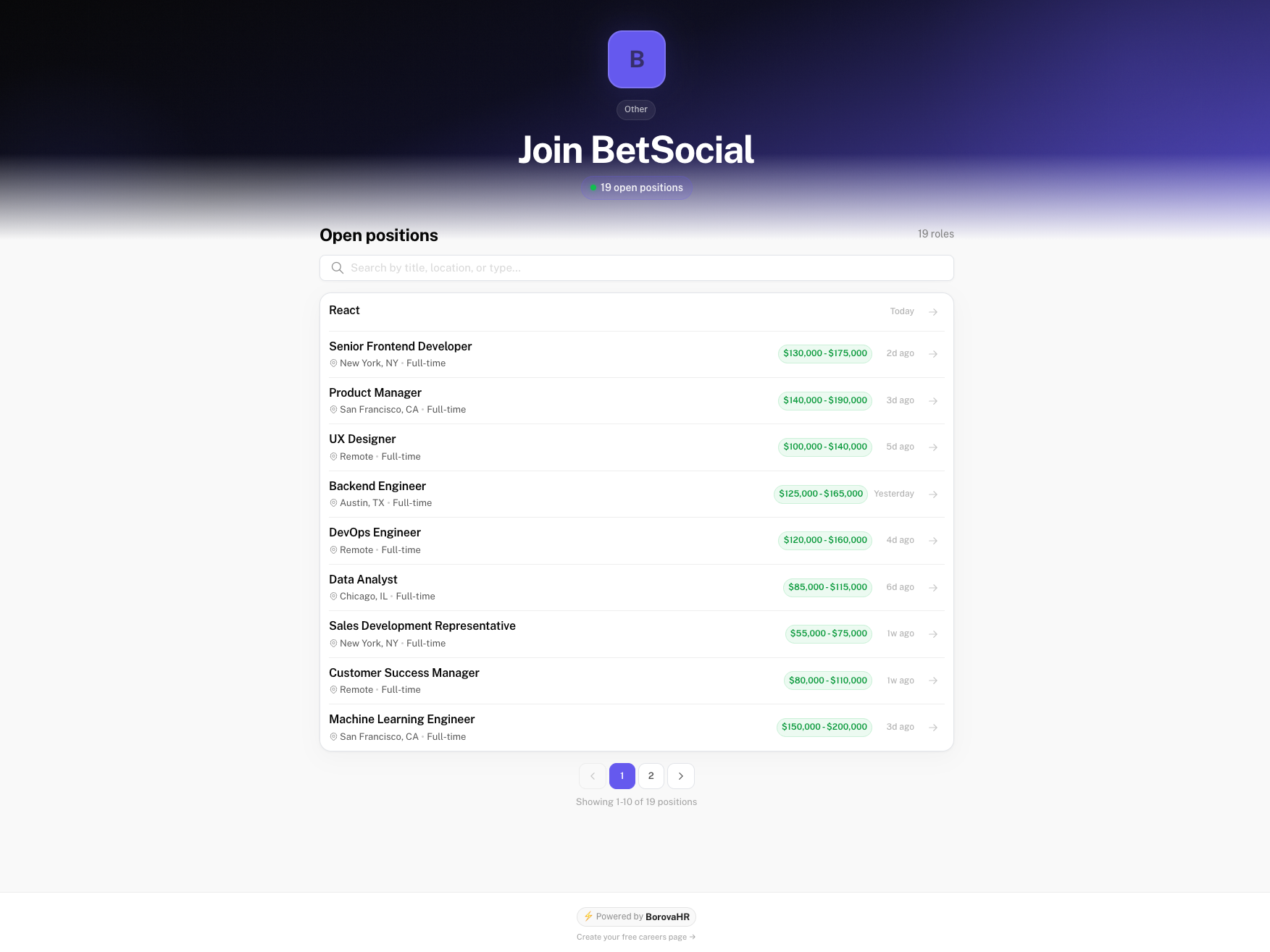 Branded Careers Page - Professional career portal with open positions and company branding