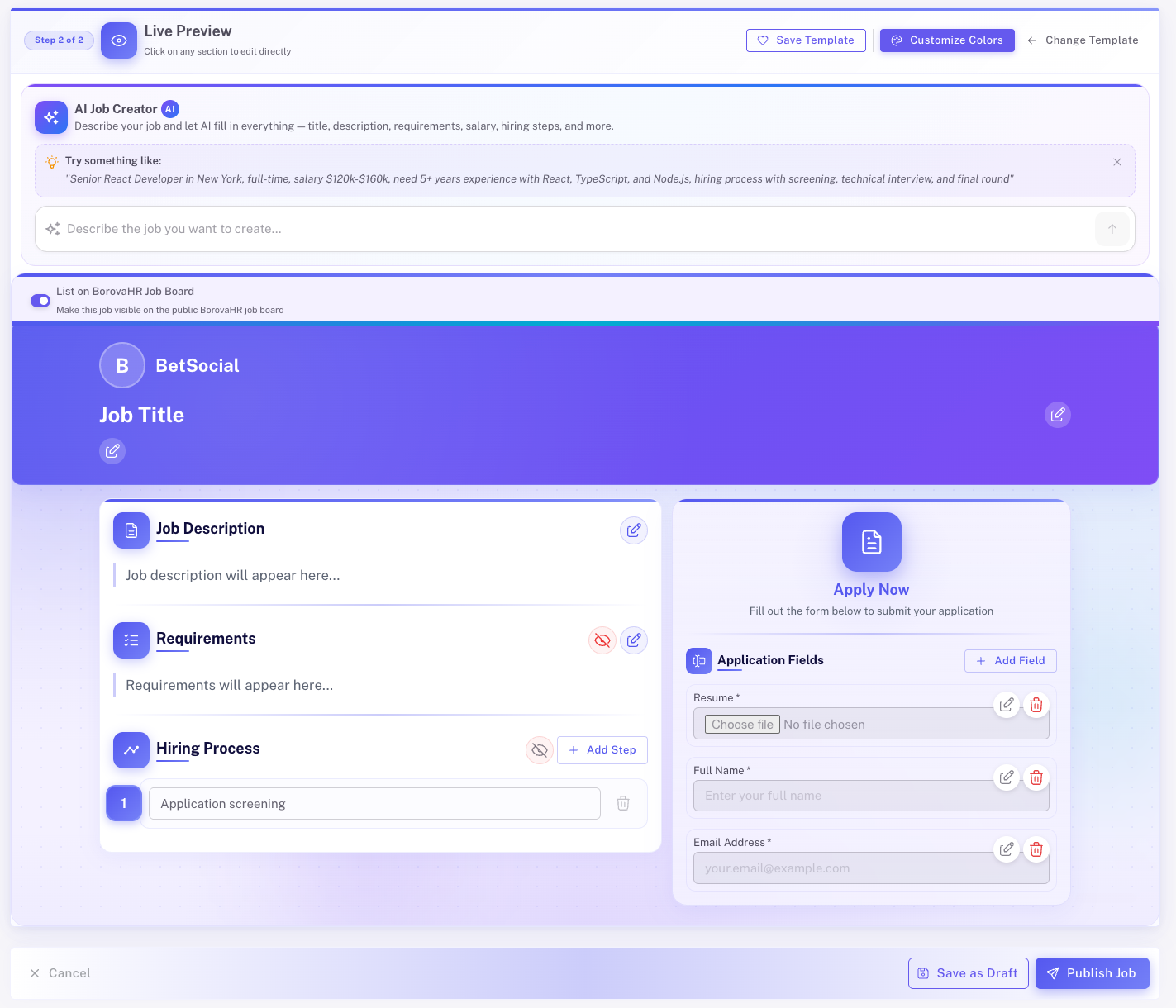 AI Job Builder - Create job postings with smart templates